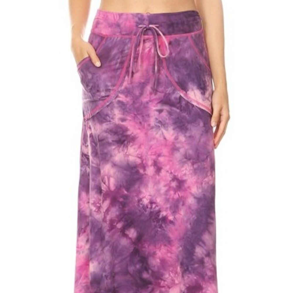 Rasblueberry Tie Dye Flare Hem Wide Band Pockets Maxi Skirt Medium